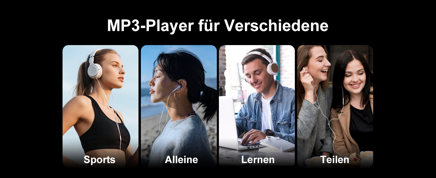 MP3 плеєр 32GB з Bluetooth 5.3, HiFi звук, для дітей, чорний (M9) - портативний музичний плеєр з еквалайзером, FM-радіо, підтримкою TF-карти до 128GB та навушниками