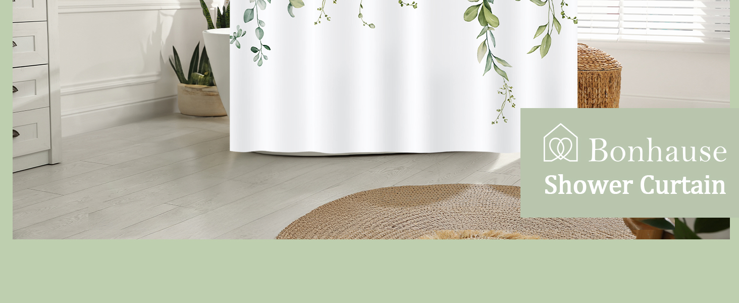 Шторка для душу Bonhause з зеленими листями, рослинний принт, 180 x 180 см, антигрибкова, водовідштовхувальна, поліестер, для ванної кімнати, з 12 гачками