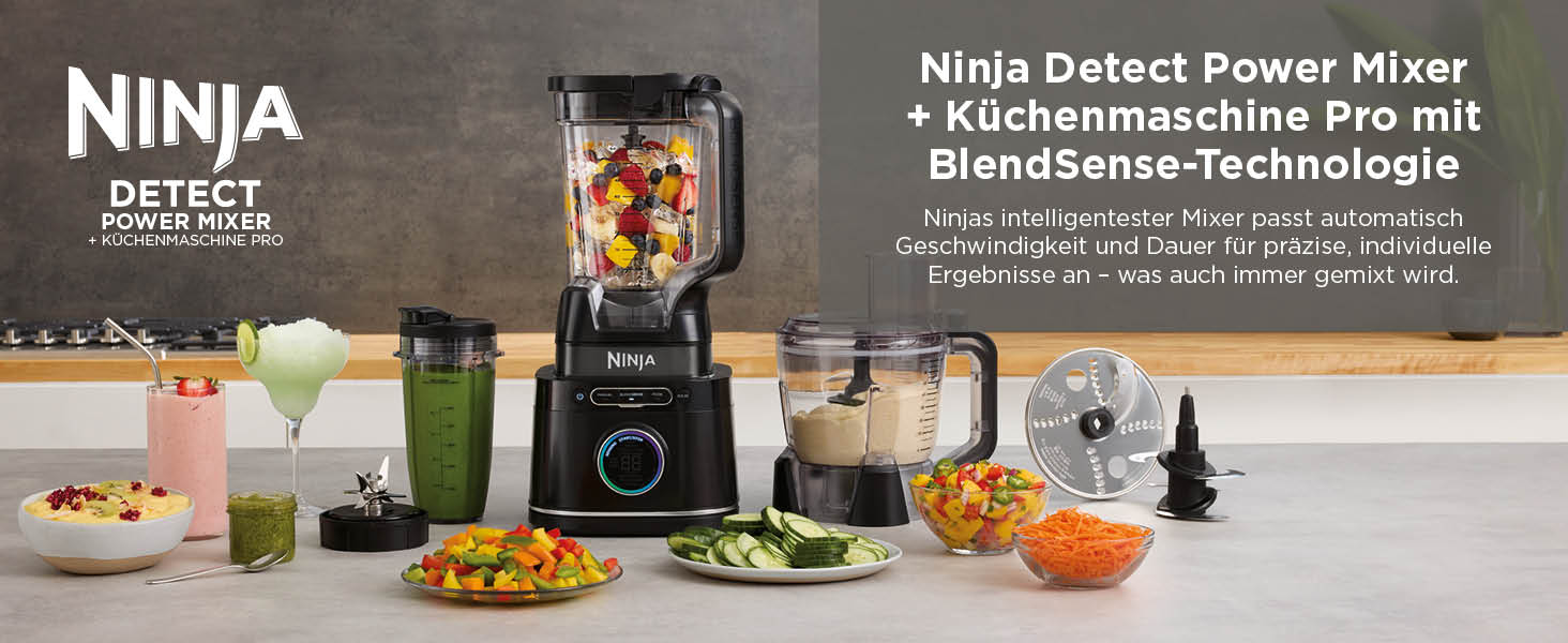 Ninja 2-in-1 Detect Power Mixer Pro with Single Serve - 1200W Power Blender with Pitcher & 2 Single Serve Cups - Smoothie, Vegetable & Frozen Drink Mixer - TB301EU