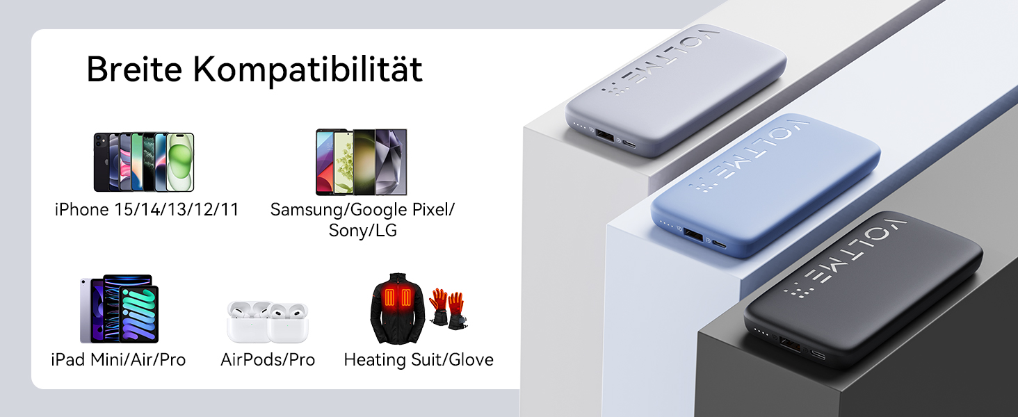 Power Bank VOLTME 10000mAh з USB C та USB A, PD3.0, LED-дисплеєм. Сумісний з iPhone, iPad, Samsung, Huawei, чорний