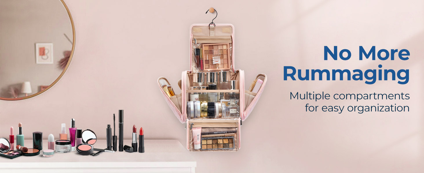 Органайзер для косметики BAGSMART, велика косметичка для жінок, чорний, з петлею для підвішування