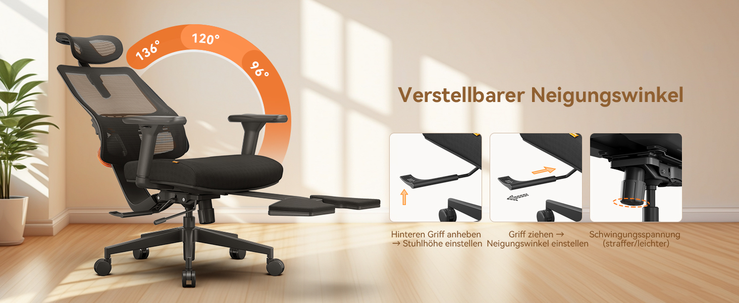 Офісне крісло Newtral MAGICH-BP з підніжкою: ергономічне, з підголівником та підлокітниками