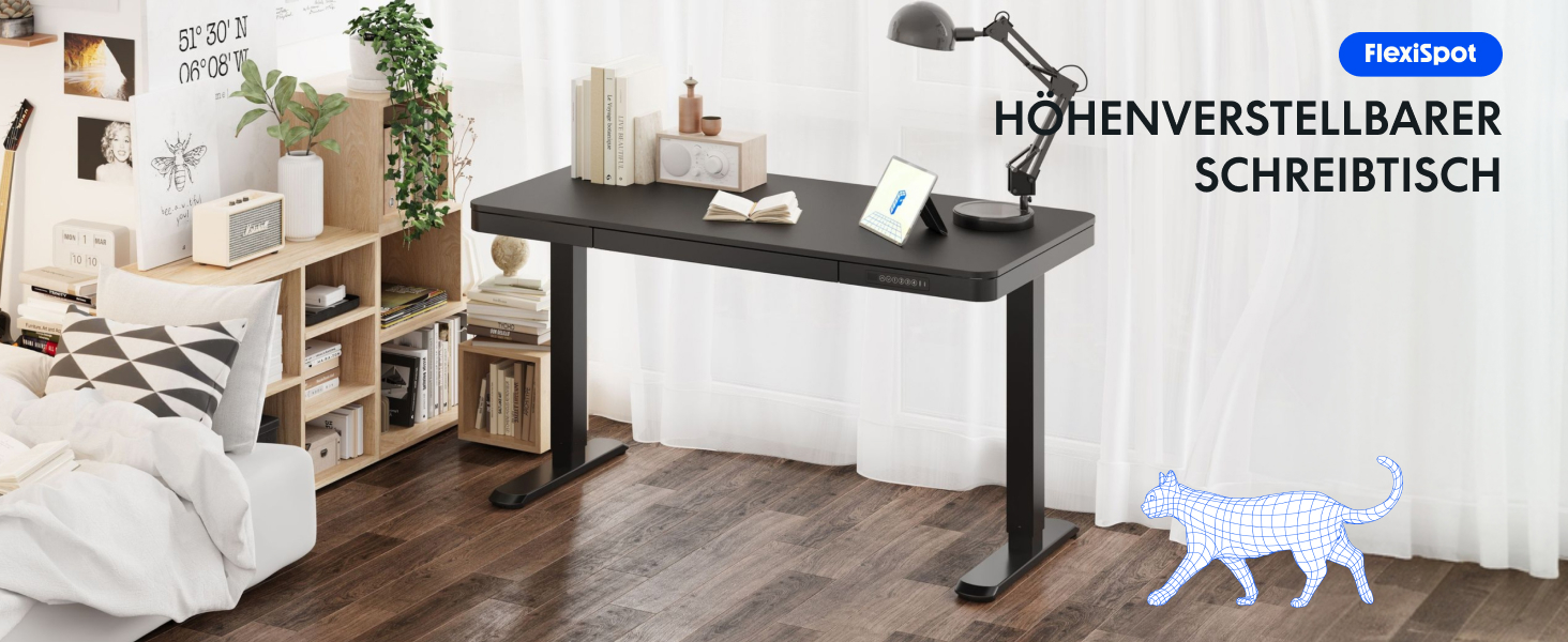 FLEXISPOT Electric Standing Desk with LED Display, Memory Function, USB Port & Drawer - 140x70cm, Luxury Black