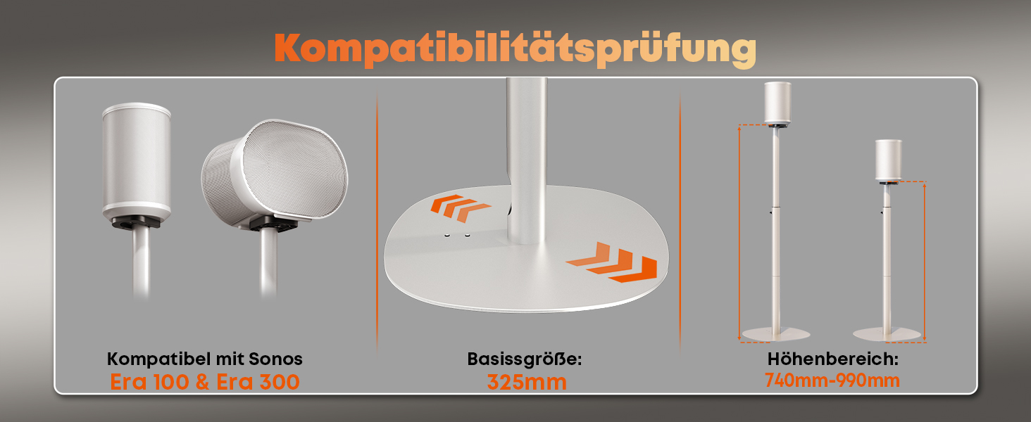 Регульовані підлогові стійки для акустики Sonos Era 100 та Era 300. Висота 74-99 см, міцна база, максимальне навантаження 5 кг (білий)