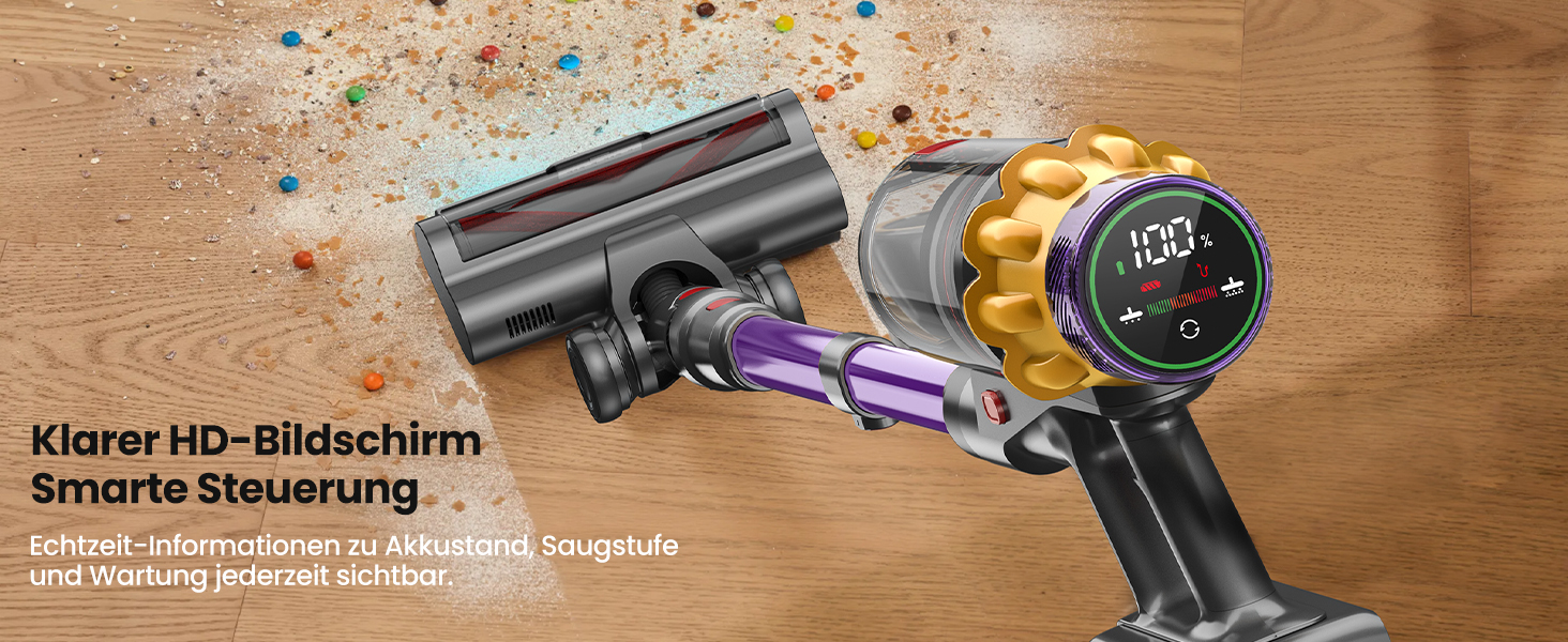 Акумуляторний пилосос SICBCGB 48000Pa/550W/70хв, 2.0L з HD-дисплеєм, антизаплутувальною щіткою, док-станцією, 11-шаровою фільтрацією для шерсті тварин та авто (фіолетовий)