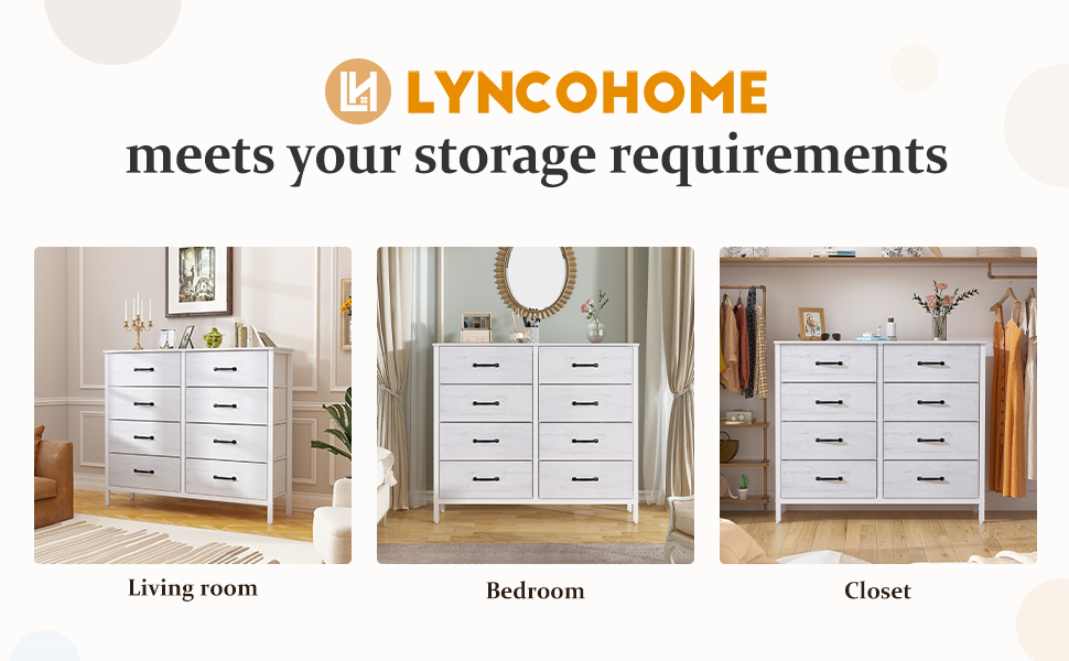 LYNCOHOME Dresser with Drawers, Fabric Chest of Drawers, TV Stand Sideboard with 6 Fabric Drawers, Storage Cabinet Bedroom Chest of Drawers Kitchen Organizer Furniture for Office Hallway (White-4*2l-uk)