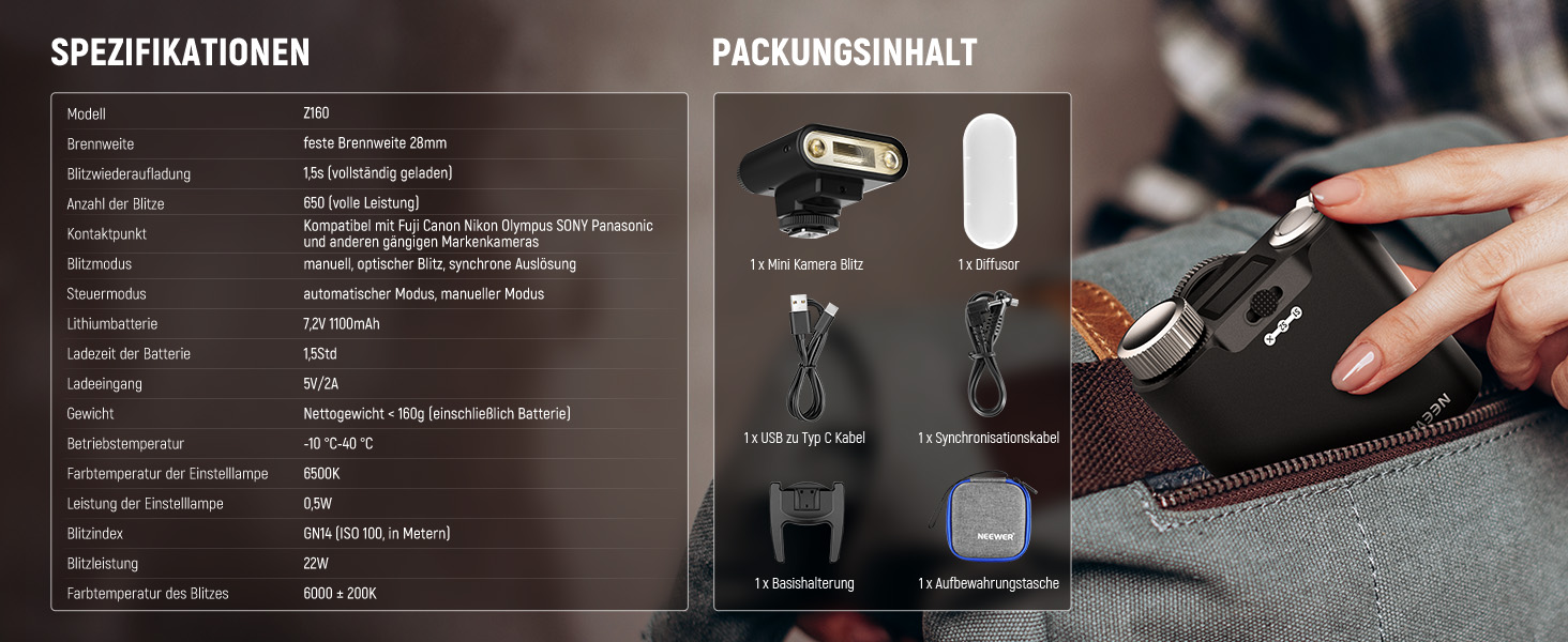 Спалах для камери NEEWER Z160: сумісний зі Canon, Nikon, Panasonic, Olympus, Pentax та іншими DSLR/цифровими камерами