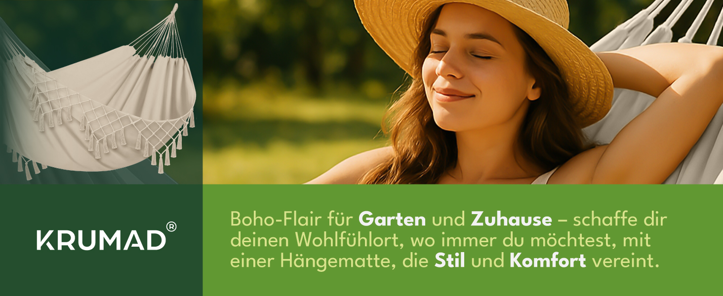Гамак KRUMAD 260 см, до 250 кг, вологостійкий, бавовна-поліестер, для саду, балкону, кемпінгу, з дерев'яними розпірками та сумкою (Бежевий, 150x200 см)