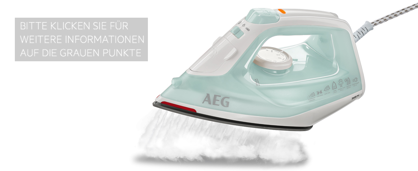 Праска AEG DB 1740LG 3000 серії: 2400 Вт, 110 г/хв, керамічна підошва, антинакип, 250 мл, 2 м, зелено-біла