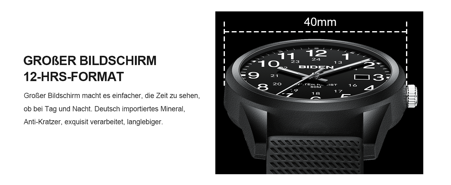 Чоловічий годинник: аналоговий кварцовий годинник на зап'ясті, водостійкий, модель R015, чорний колір