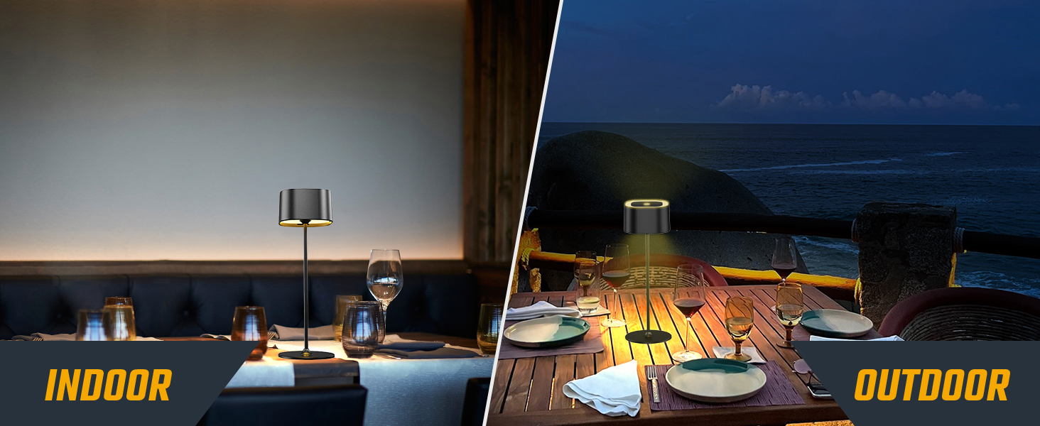 Акумуляторний LED настільний світильник з димером, 2 шт. Бездротовий сенсорний світильник USB-C, металевий, водонепроникний (IP54), 5600mAh, 5W, чорний