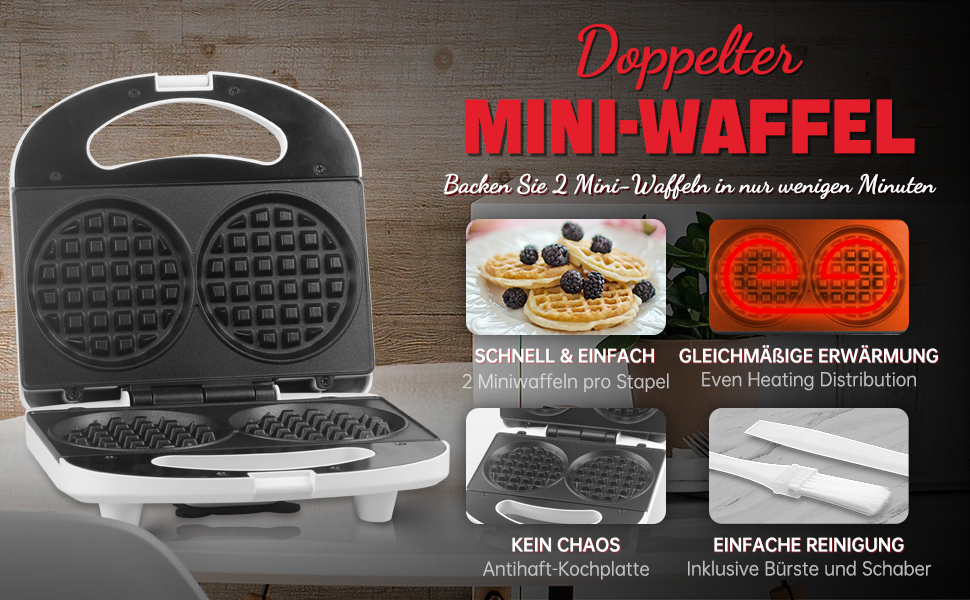 SugarWhisk Mini Pancake Maker, Pancake Maker, Electric Double Pancake Pan, Pancake Pan, Ideal for Pancakes, Cookies, Eggs, Arepas & Breakfast Sandwiches, White (Mini Waffle Iron)