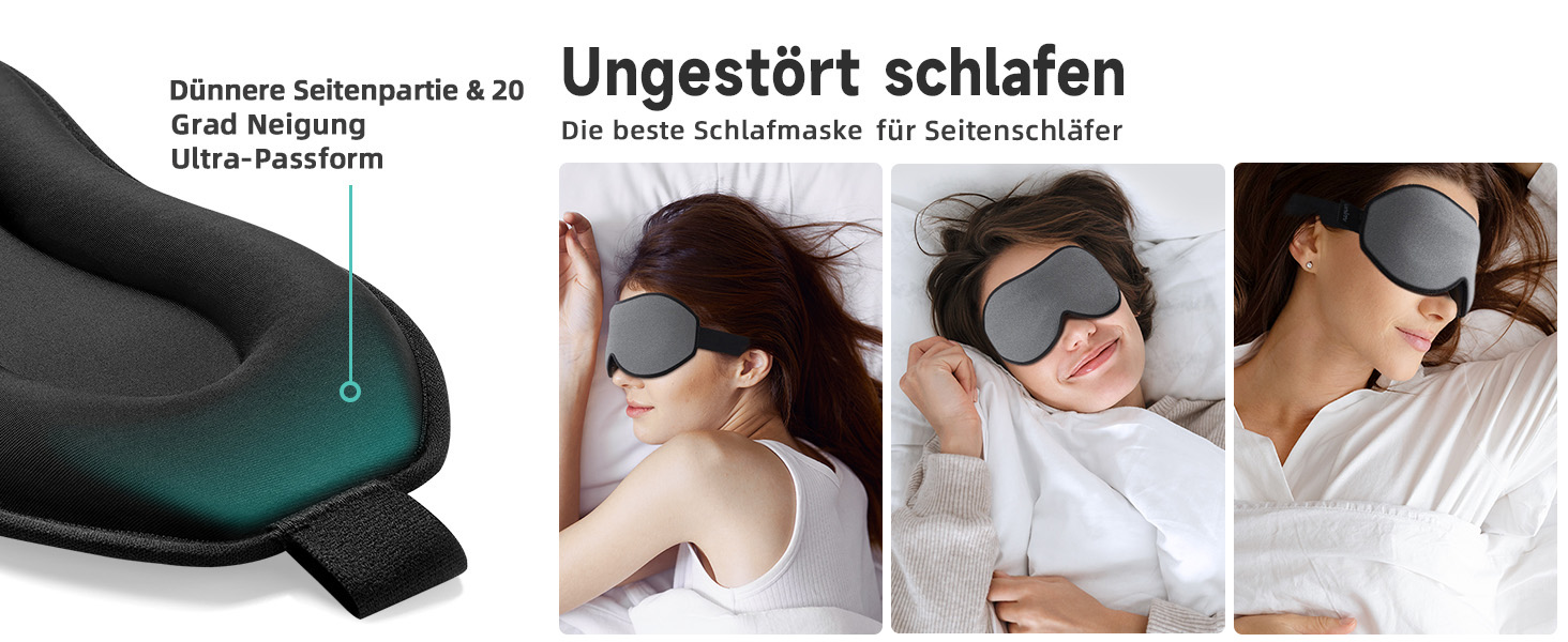 Маска для сну Umisleep для тих, хто спить на боці, 3D-орбіти, регульований ремінець, блокує світло, дихаюча, для чоловіків та жінок, для подорожей та йоги (сіра)