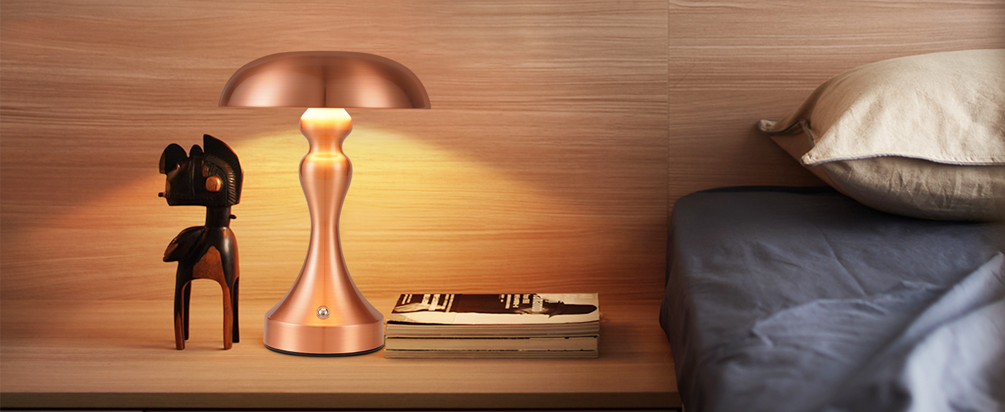 Бездротова настільна лампа з LED-підсвічуванням, сенсорне керування, регулювання яскравості, вінтажний стиль, USB-зарядка, нічник для спальні/вітальні (червоно-бронзова, 2 шт.)