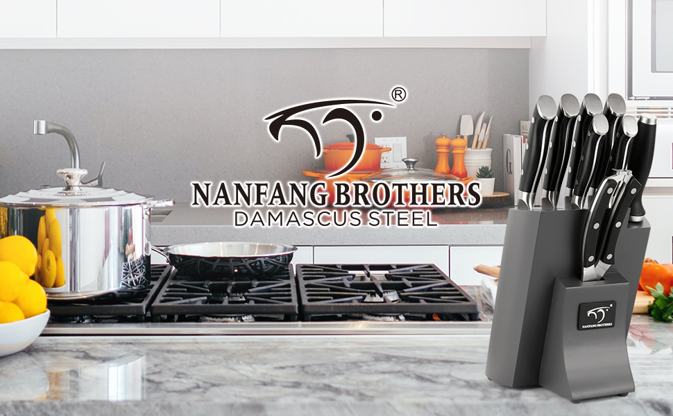 Набір ножів NANFANG BROTHERS 9 предметів з дамаської сталі, кухонний набір ножів для професійних кухарів, з ергономічною ручкою (сірий)