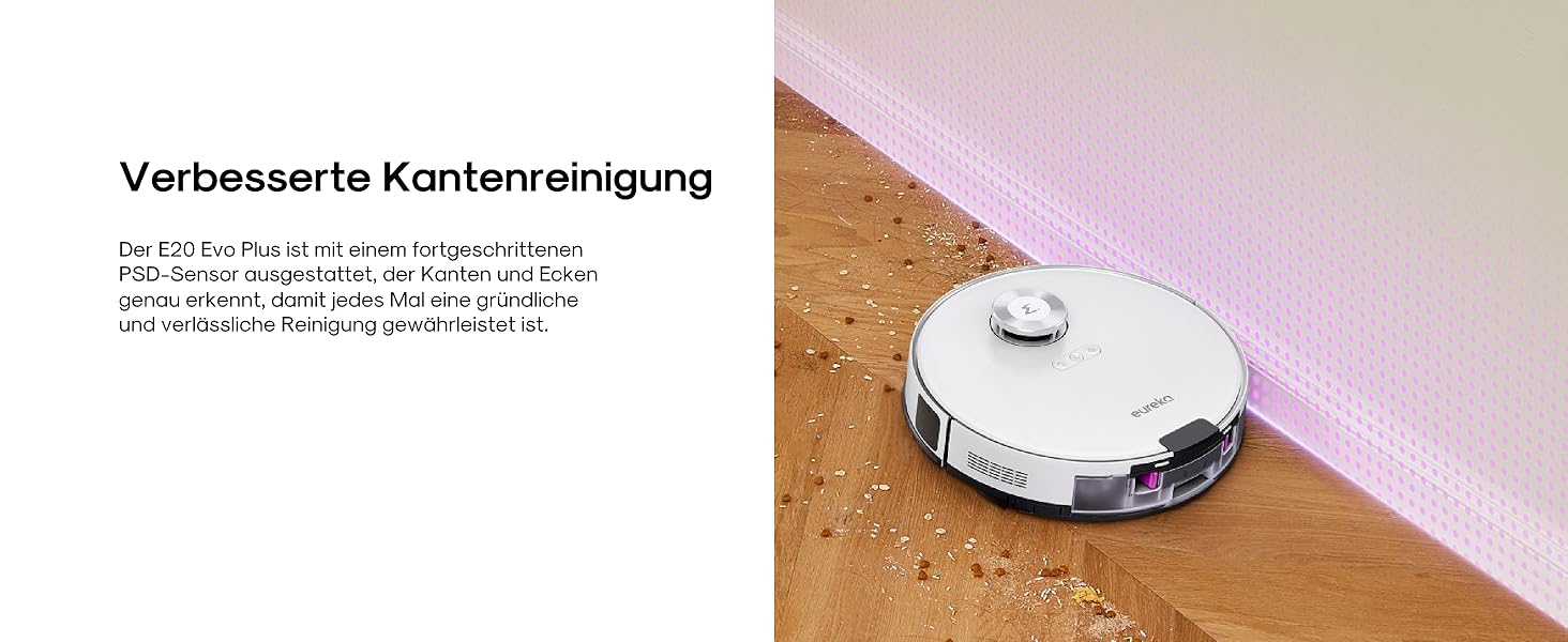 Робот-пилосос Eureka E20 Evo Plus з функцією миття та автопорожненням, 10000 Па, для твердих підлог та килимів, білий