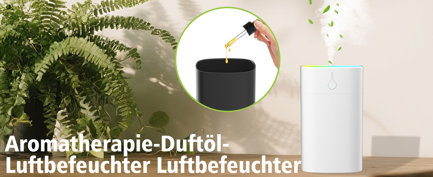 Портативний міні-увлажнитель повітря для спальні, 400 мл аромадифузор для дому, особистий настільний зволожувач для рослин, аромадифузор для дому, 2 режими, нічник, автоматичне вимкнення, чорний