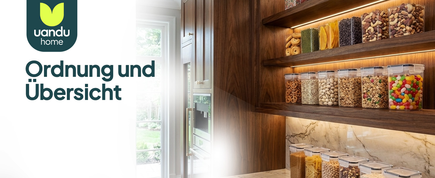 Набір контейнерів для зберігання Uandu з кришкою, 24 шт. BPA Free, для кухні: мюслі, борошно, цукор, з ручкою та етикеткою чорного кольору