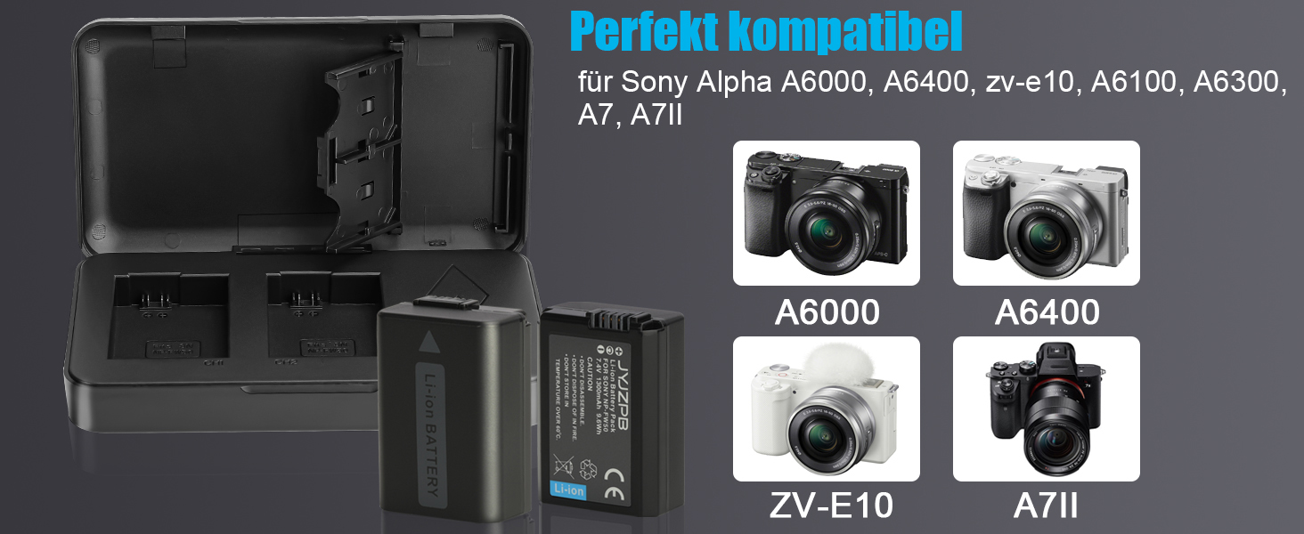 Запасний акумулятор JYJZPB NP-FW50 (2 x 1300mAh) з USB зарядним пристроєм та слотом для SD-картки для камер Sony Alpha A6000 A6300 A6400 A6500 ZV-E10 A7 A7 II A7R II A7SII A5000 A5100 NEX