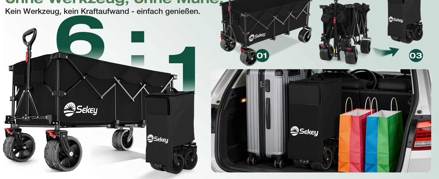 Вагон-тележка Sekey XXXL 300л, чорний. Складна, велика вантажопідйомність 200кг, широкі колеса для бездоріжжя, вантажопідйомність 200 кг.