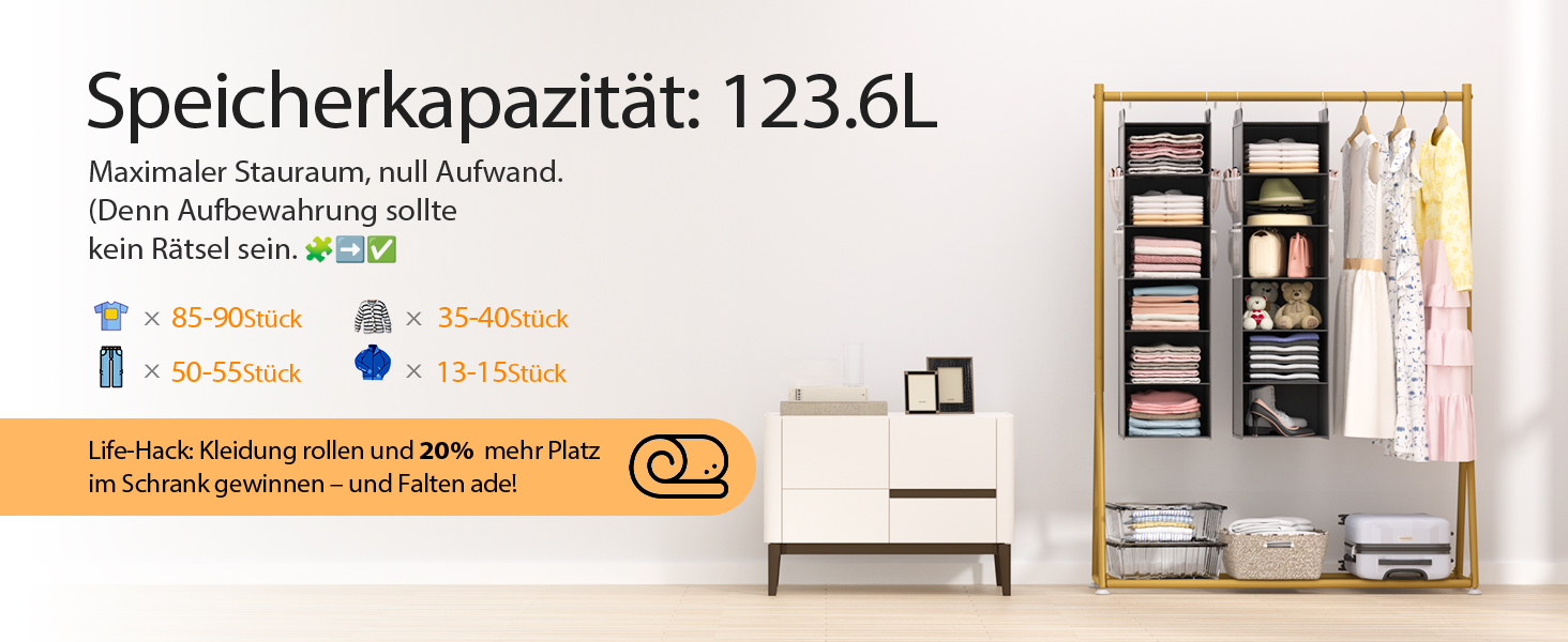 Організатор для шафи Extra Tief – 4 кишеньки з сітки, органайзер для шафи, настінний органайзер, стабільний та економний, ідеальний для гуртожитку та автодому (Сірий, 6-ярусний)