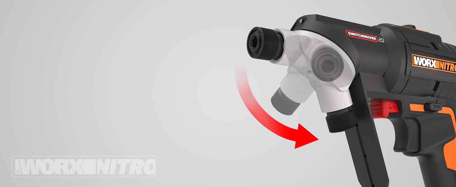 WORX WX177 NITRO акумуляторний дриль-шуруповерт Switchdriver 2.0 20V – потужний безщітковий двигун, 50Nm крутний момент, швидка заміна біт, точне регулювання крутного моменту, в комплекті акумулятор та зарядний пристрій. NITRO версія