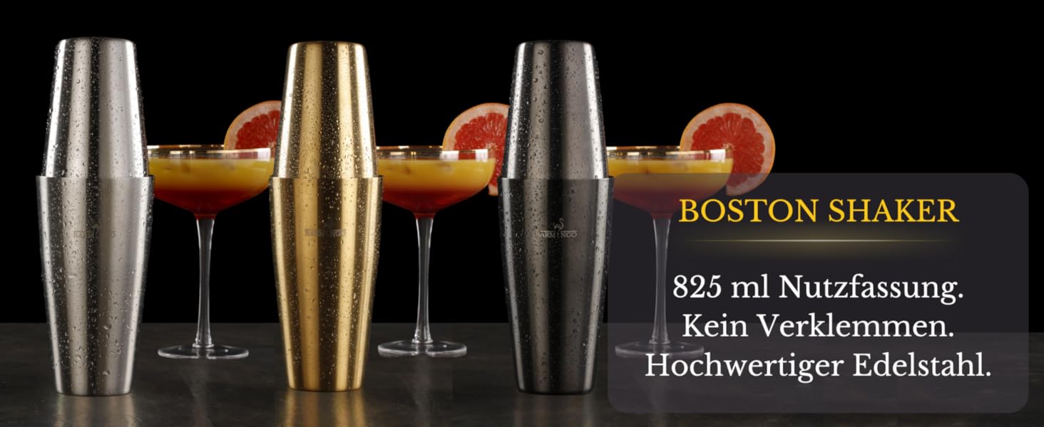 Barmingo Stainless Steel Cocktail Set - 11 Piece Boston Shaker Set with Stand & Bar Accessories | Cocktail Shaker Set, Bartender Set, Bar Set | Black Silver