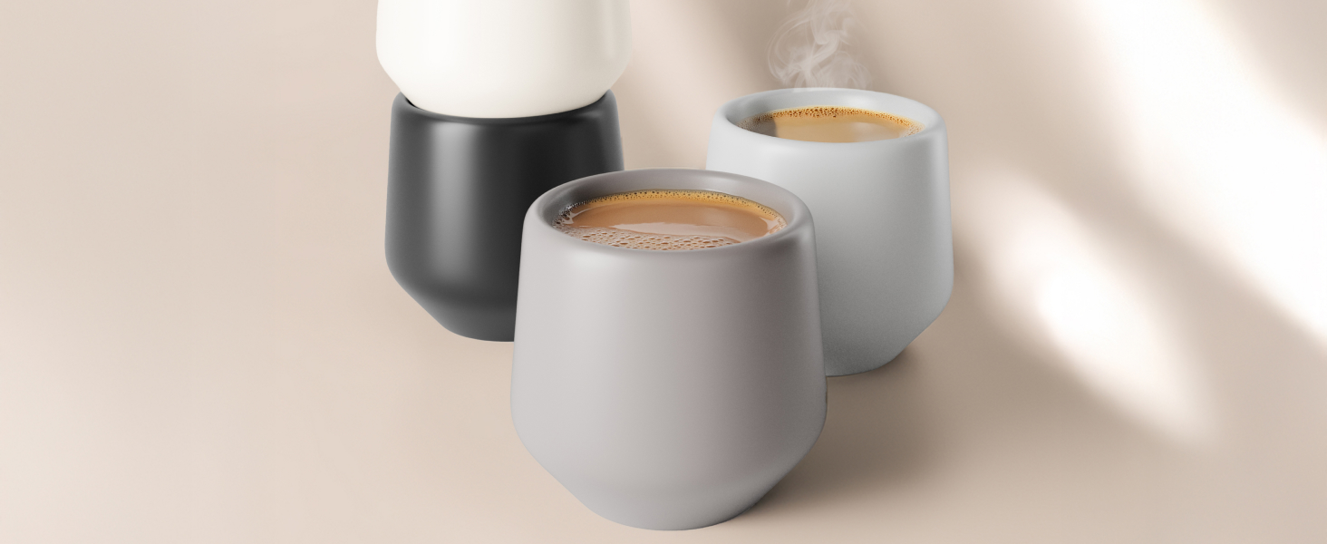 Набір чашок для еспресо Miamio 4 шт (90 мл) з кераміки без ручки, товстостінні, класичний пастельний колір, Luxe Collection