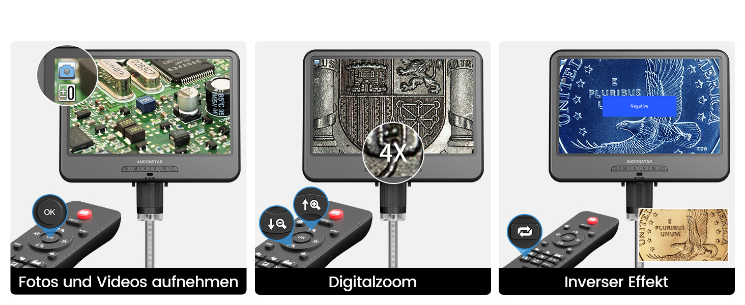 Мікроскоп цифровий Andonstar AD210 10.1 дюймів для дорослих, паяльний мікроскоп для ремонту електроніки, мікроскоп-камера для монет з повноекранним переглядом та підсвічуванням