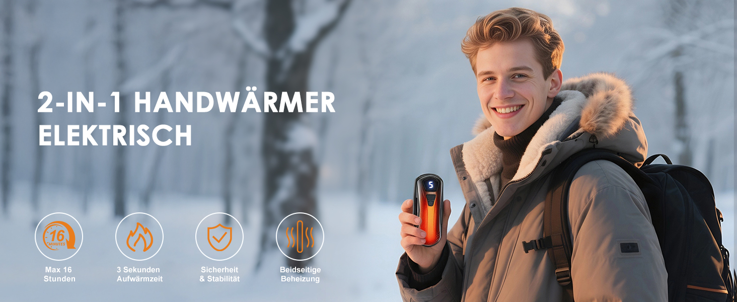 Електричні грілки для рук 2 шт. з акумулятором 6000mAh, 5 режимів нагріву, USB, для кемпінгу та відпочинку на природі, чорні