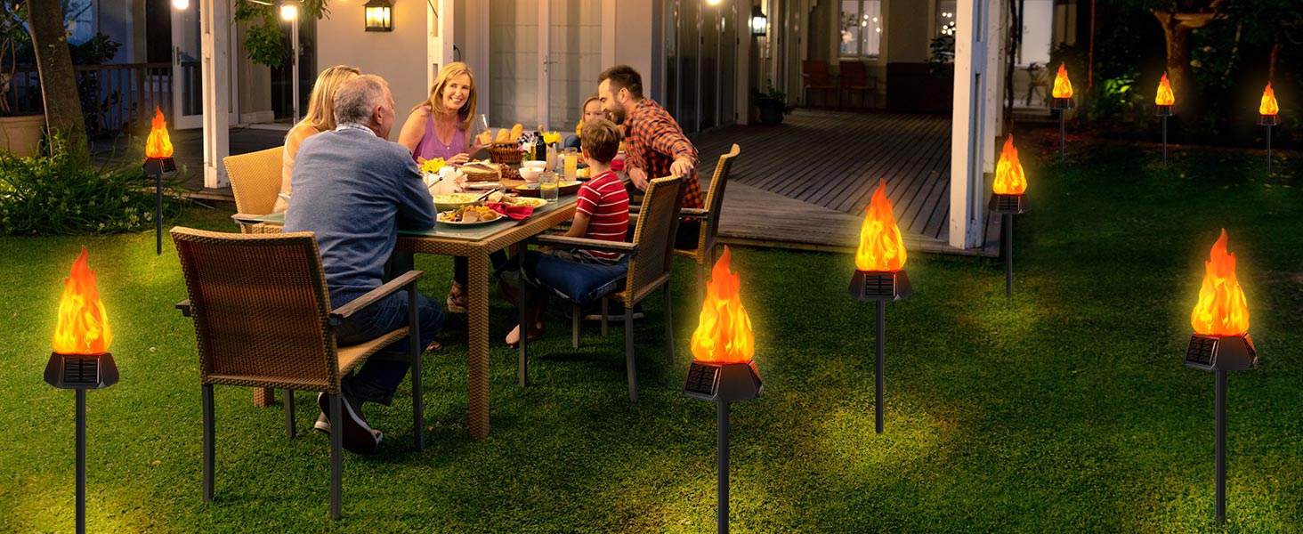 Geemoo Solar Lanterns for Outdoor Garden - 6 Pack Solar Torch Lights with Realistic Flame Effect