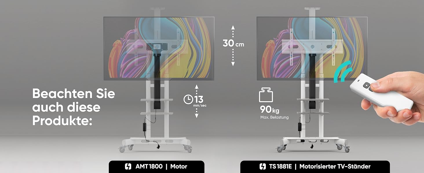 ONKRON Тримач для телевізора на колесах, 50-86 дюймів, до 105 кг, VESA 800x500, чорний TS1881-B (білий)