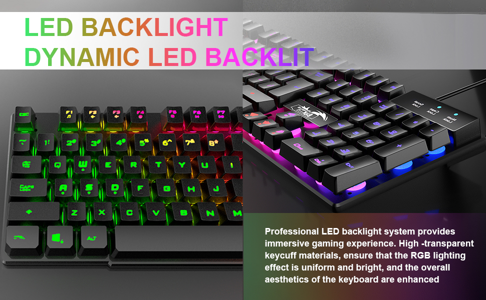BAKTH Комплект клавіатури та миші для геймінгу, LED-підсвічування QWERTZ DE, вологостійкий, 2400 DPI для професійних геймерів