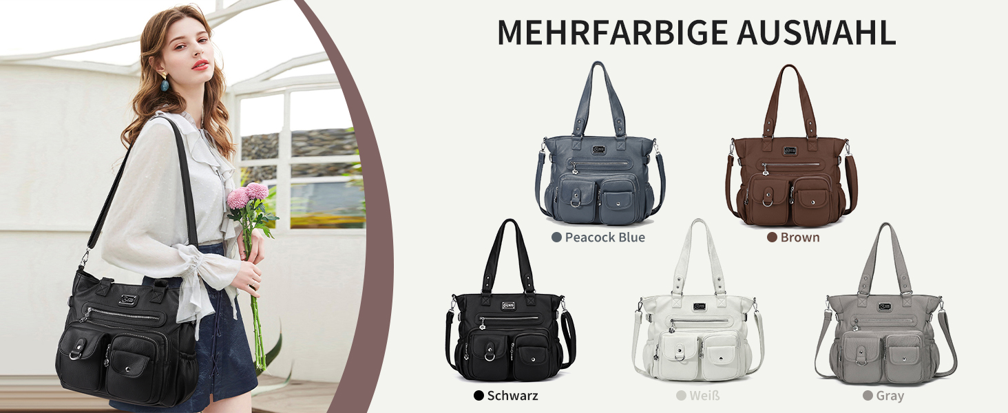 Сумка жіноча KL928 через плече, велика, чорна, PU шкіра, з багатьма відділеннями