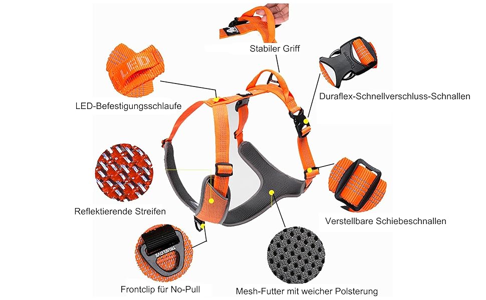 TRUE LOVE шлея для собак Outdoor Adventure II, світловідбиваюча, 2 точки кріплення повідця, сумісна з повідцем і нашийником, TLH6071