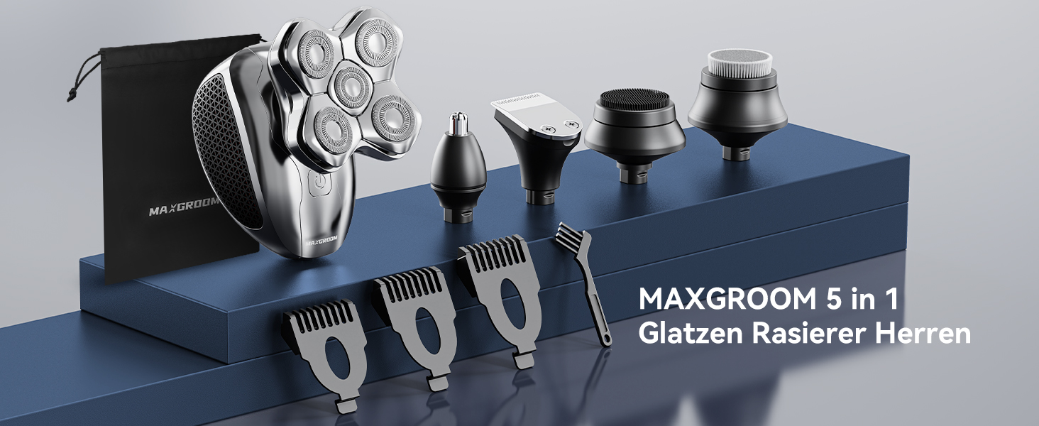 Електричний голєний апарат MAXGROOM для чоловіків, вологостійкий, для сухого та вологого гоління, 5D-головка, USB-C зарядка, LED-індикатор заряду, чорний