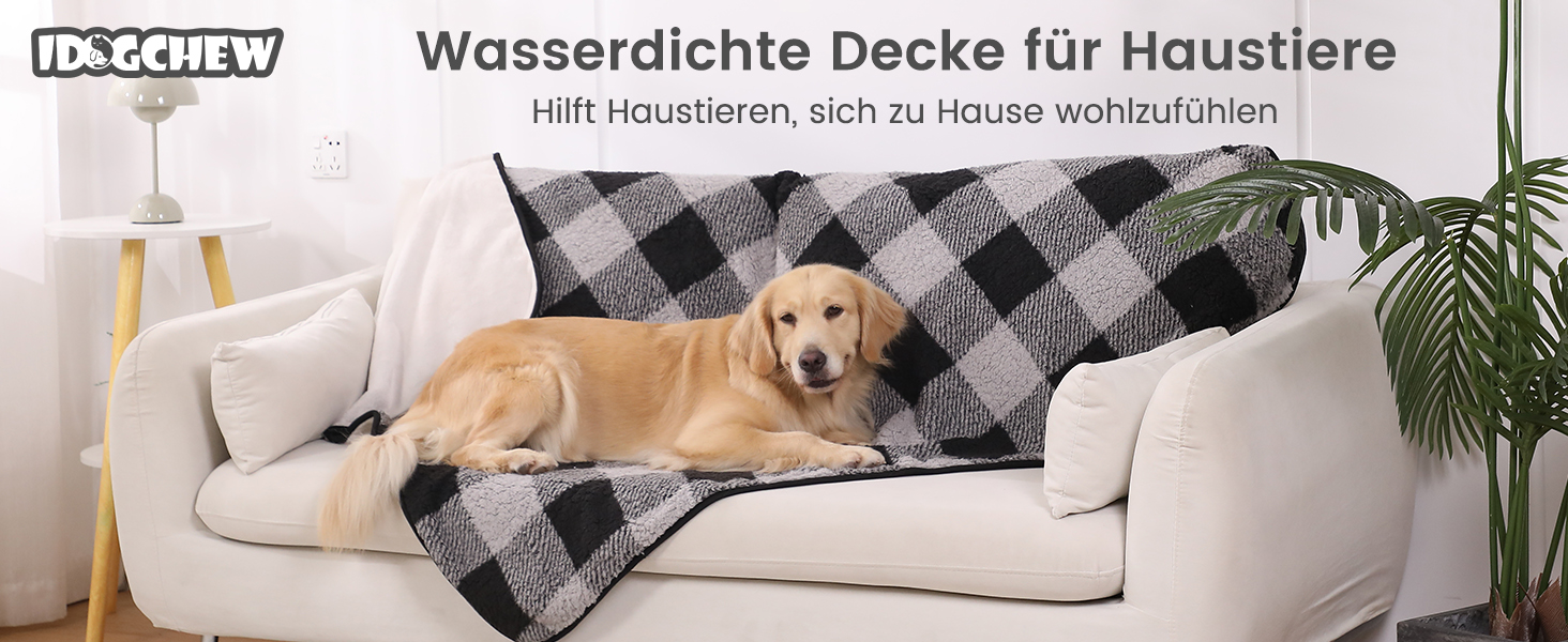 Водонепроникний килимок для собак, 152x127 см, фланель та шерпа, для середніх та великих собак, чорний в клітинку