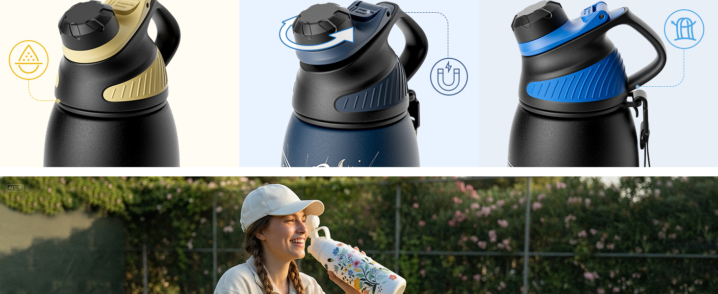 Фляга спортивна Fjbottle 1000 мл з нержавіючої сталі з магнітною кришкою, BPA-free, термоізольована для школи, фітнесу