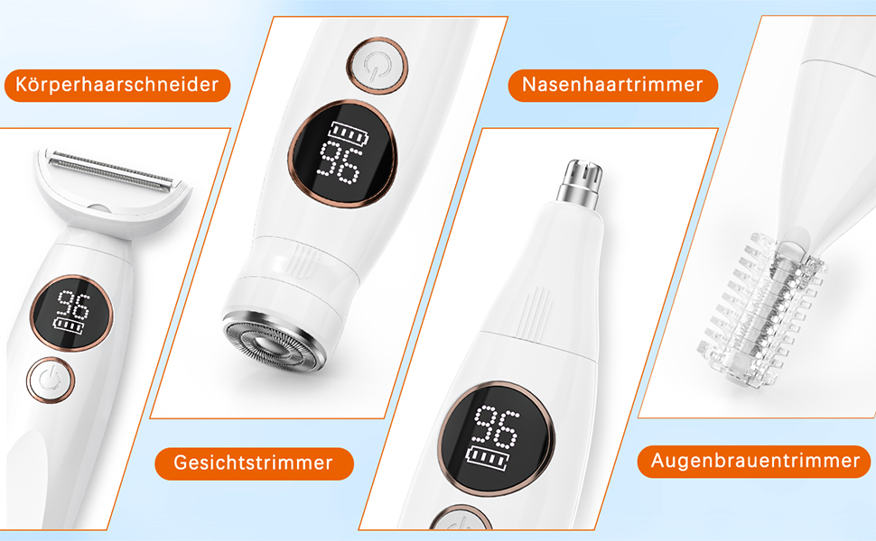 Електричний жіночий тример Lightbiz 5-в-1 для тіла та обличчя, водонепроникний (IPX7), USB-зарядка, білий