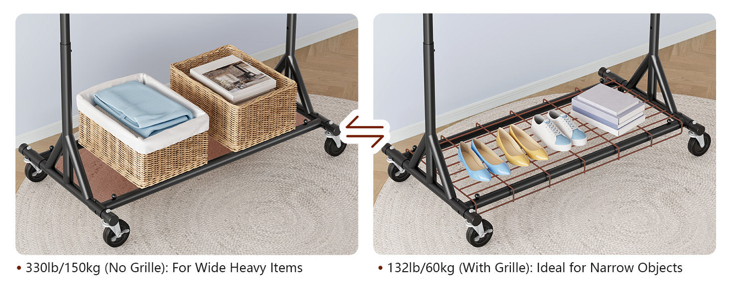 Легкий мобільний вішак для одягу на колесах FAVOOOSTY, металевий, до 200 кг, чорний, 1 стяжка