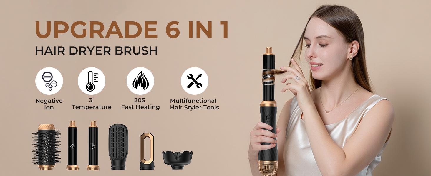 OKWRAP Hair Styler Set 5 в 1: фен-щітка, плойка, для створення об'єму та локонів, білий/чорний
