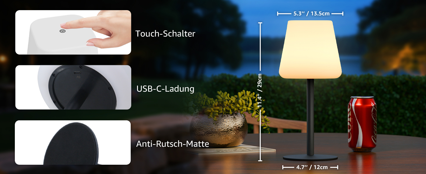 MALUX LED Акумуляторна Настільна Лампа: Бездротова, З Димером, 8 Кольорів, IP44 Водонепроникна, для Будинку, Саду, Готелю, Балкону