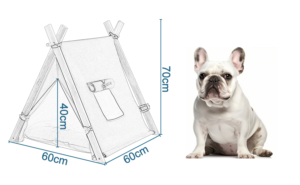 Тент для собак та котів EUGAD Tipi, білий, 60x70x60 см, M. Підходить для маленьких собак та великих котів. Ідеально для дому.