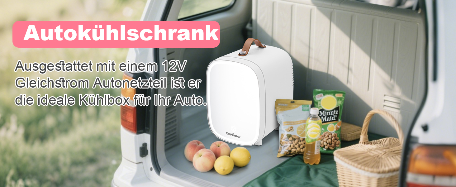 Mini-холодильник Enventor на 6 банок: косметичний холодильник з регульованим LED-дзеркалом, AC+12V DC, охолоджувач та нагрівач для спальні, дому, авто/догляду за шкірою та харчовими продуктами (білий, 4L)