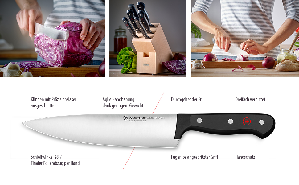 Кухонний ніж WÜSTHOF Gourmet 20 см, чорний, для шеф-кухаря