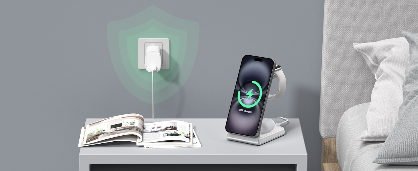 Зарядний стан MagSafe 3 в 1: для Apple Watch, iPhone та AirPods Pro 3/2. Бездротова зарядка для iPhone 16/15/14/13/12 (срібло)