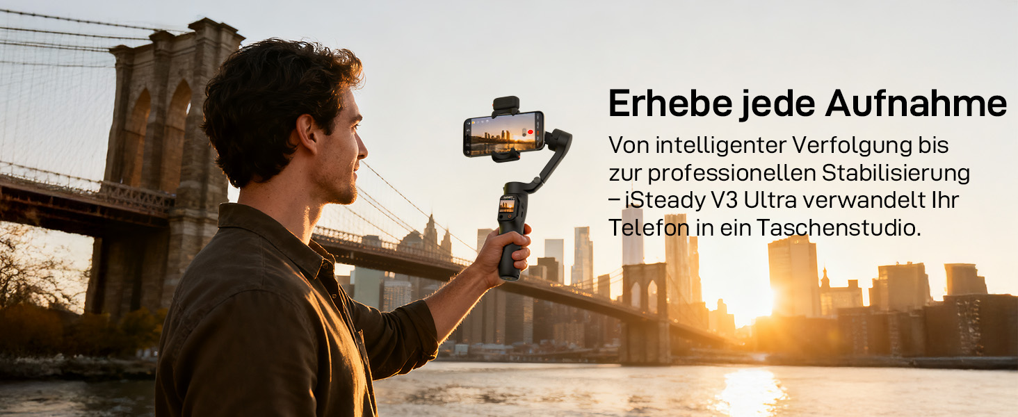 iSteady V3 Ultra: Стабілізатор для смартфона з AI-трекером, сенсорним екраном та інтегрованою штангою. Ідеальний для зйомки Vlog та TikTok