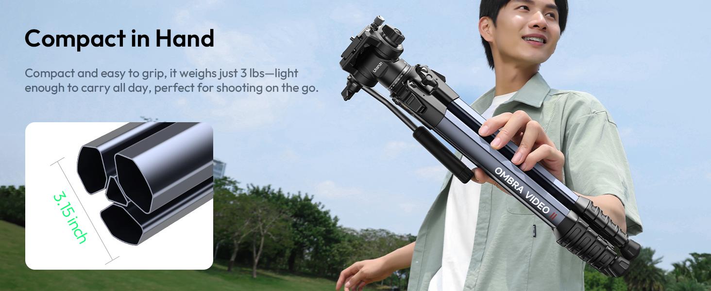 Штатив ULANZI Ombra II 156 см з кульковою головкою 360°, швидкознімною платформою та тримачем для телефону. Підходить для DSLR, Mirrorless камер, смартфонів. Вага 1,21 кг, вантажопідйомність 10 кг. Версія з ручкою на швидкознімній платформі чорного кольору.