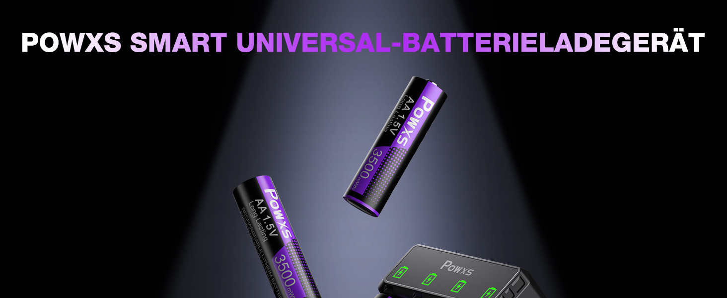 Акумулятори POWXS 8x 3500mAh AA Lithium з 8-порідним швидким зарядним пристроєм з LCD-дисплеєм | Швидка зарядка та стабільна напруга 1.5V | Для геймпадів, LED-ліхтарів, пультів дистанційного керування