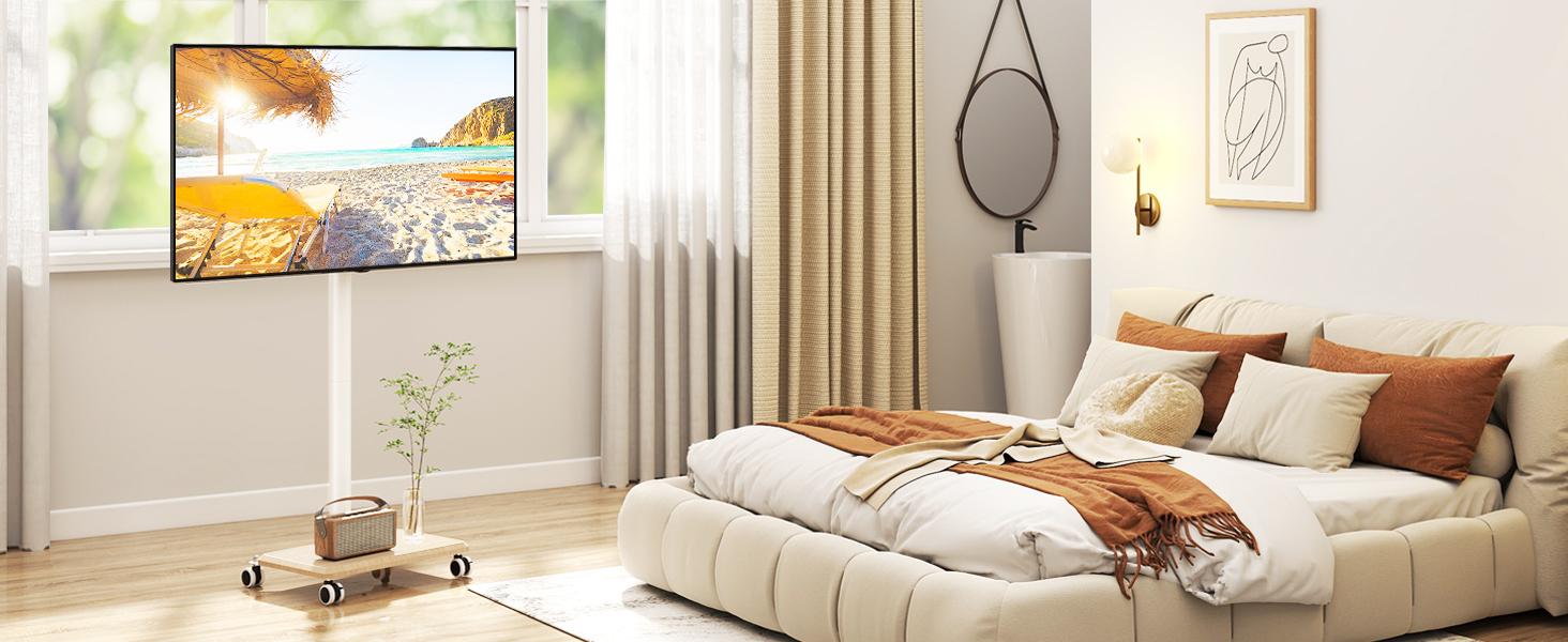 Підставка для телевізора мобільна на коліщатках з поличкою, 27-60 дюймів, до 40 кг, VESA 400x400, бежевий